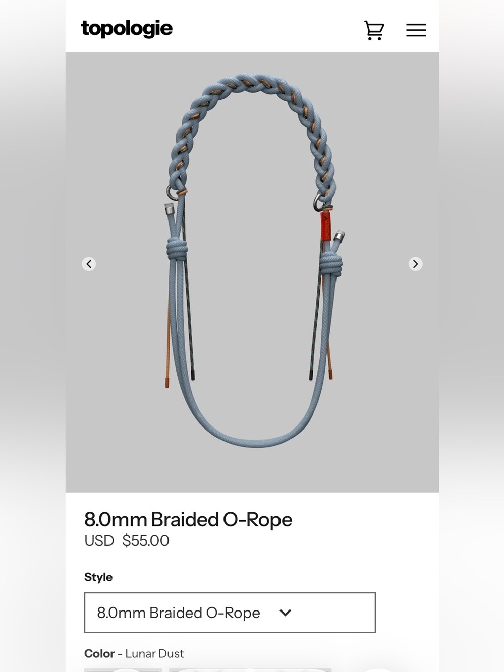 Topologie 8.0mm Braided O-Rope Adjustable Strap Lunar Dust
